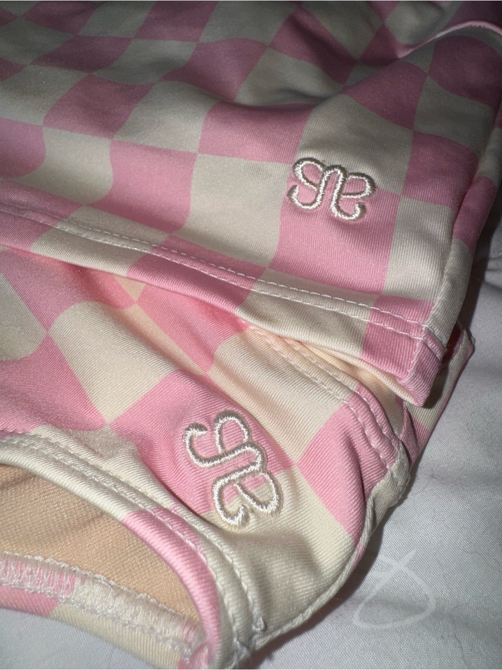 Albion Swim Pink & Cream Checkerboard Two-Piece Bikini MEDIUM - Picture 4 of 5